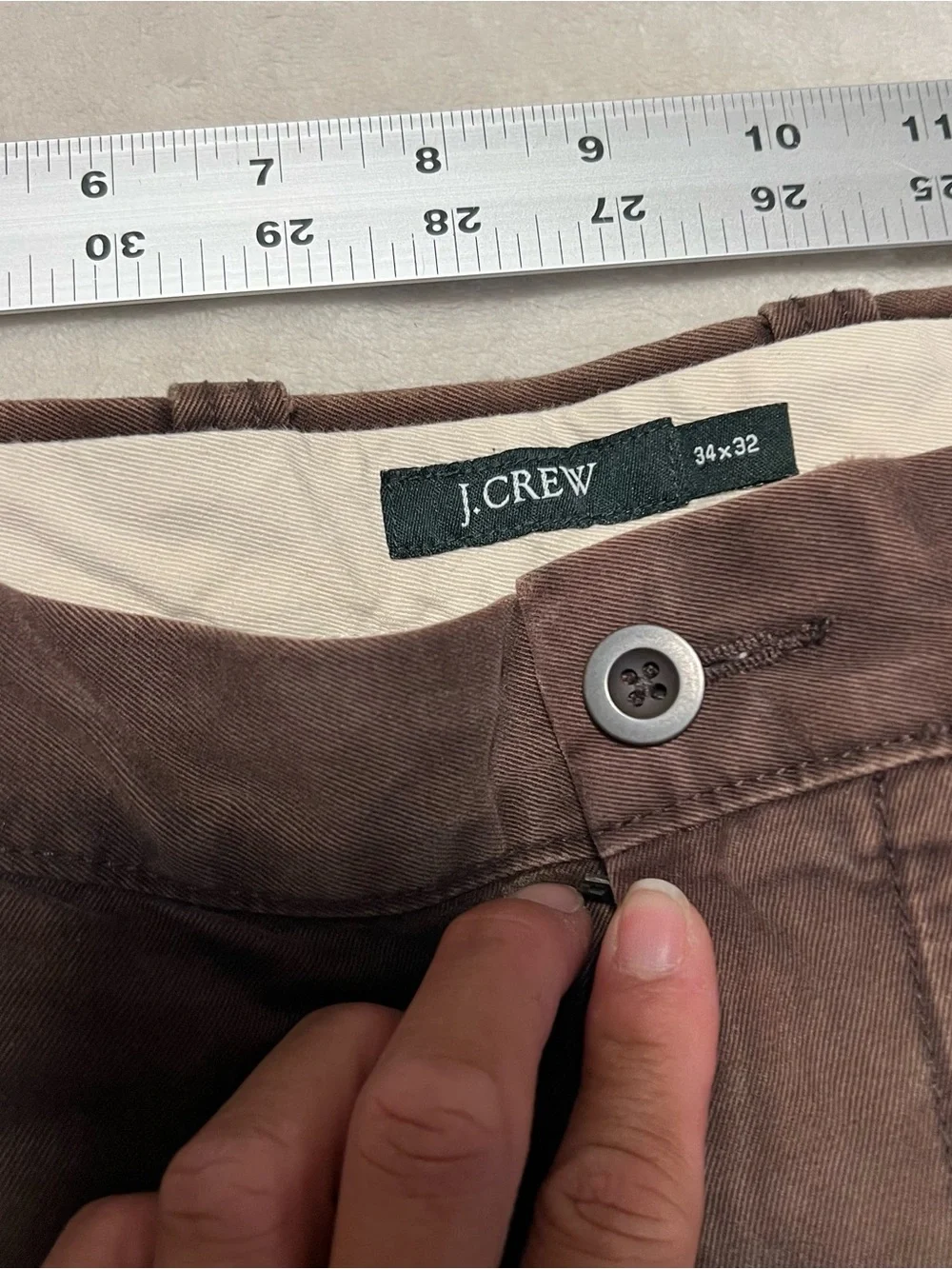 Vtg J.Crew Men Straight Leg Flat Front Frayed Hem Chino Pants Brown Sz 34x32